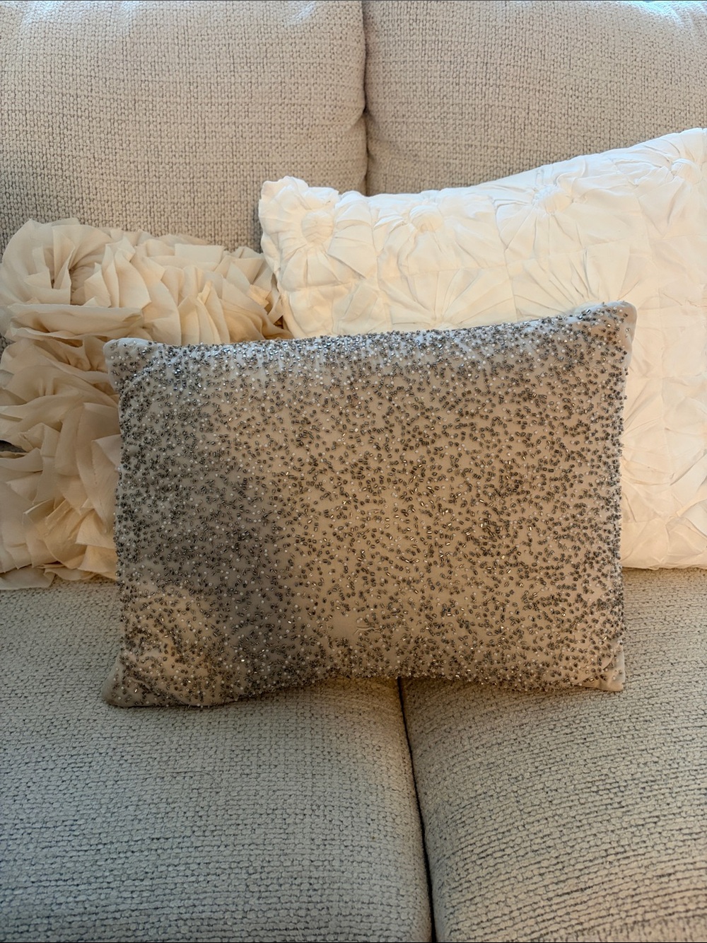 Neutral Accent Throw Pillow in Champagne, White, Cream